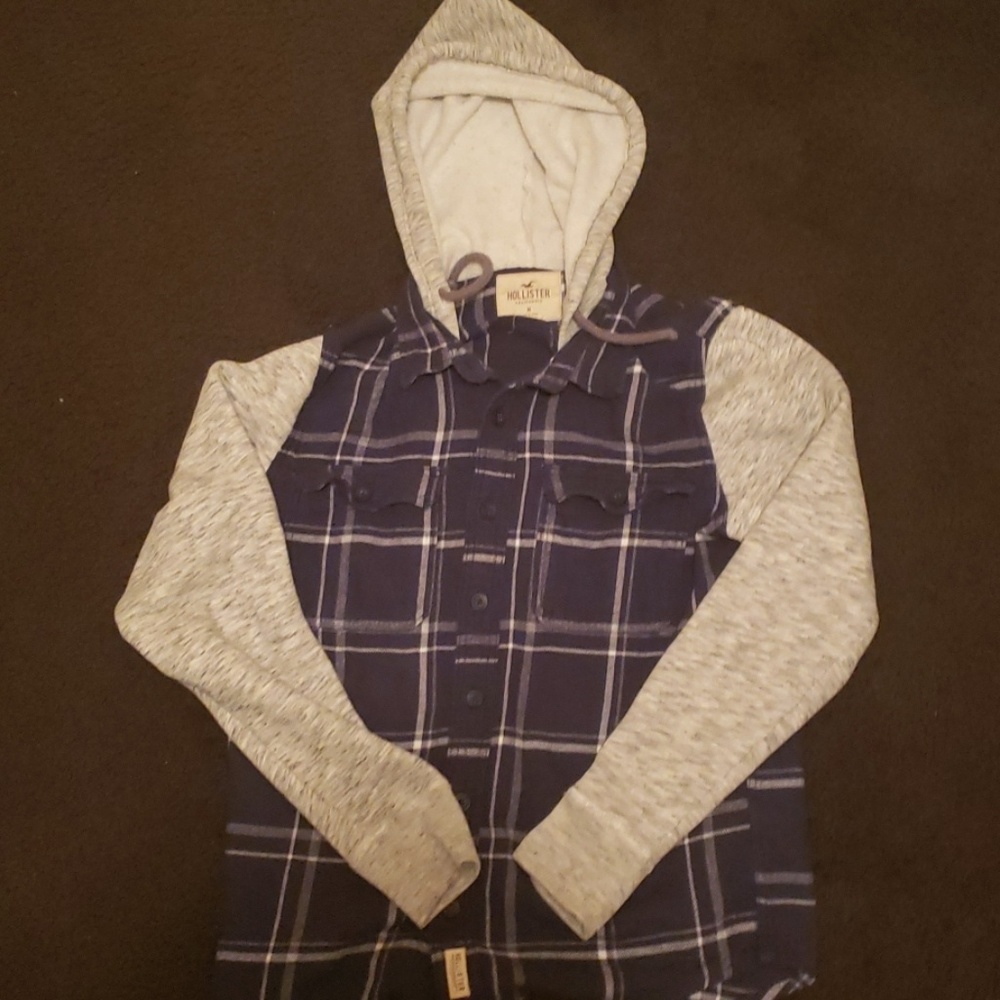 Blue plad and white jacket
